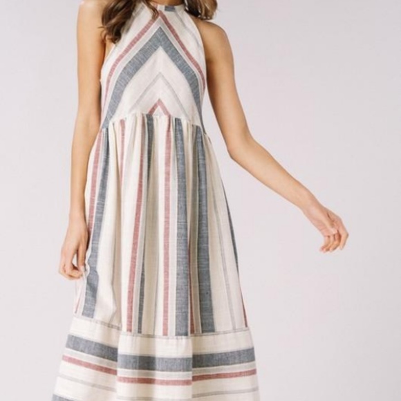 Striped Natural Cotton Halter Dress w/Pockets - Picture 2 of 8